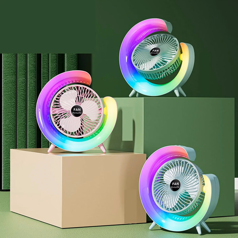 800 mAh Chargeable G Shape 7 Colorful LED Light Tabletop Fan