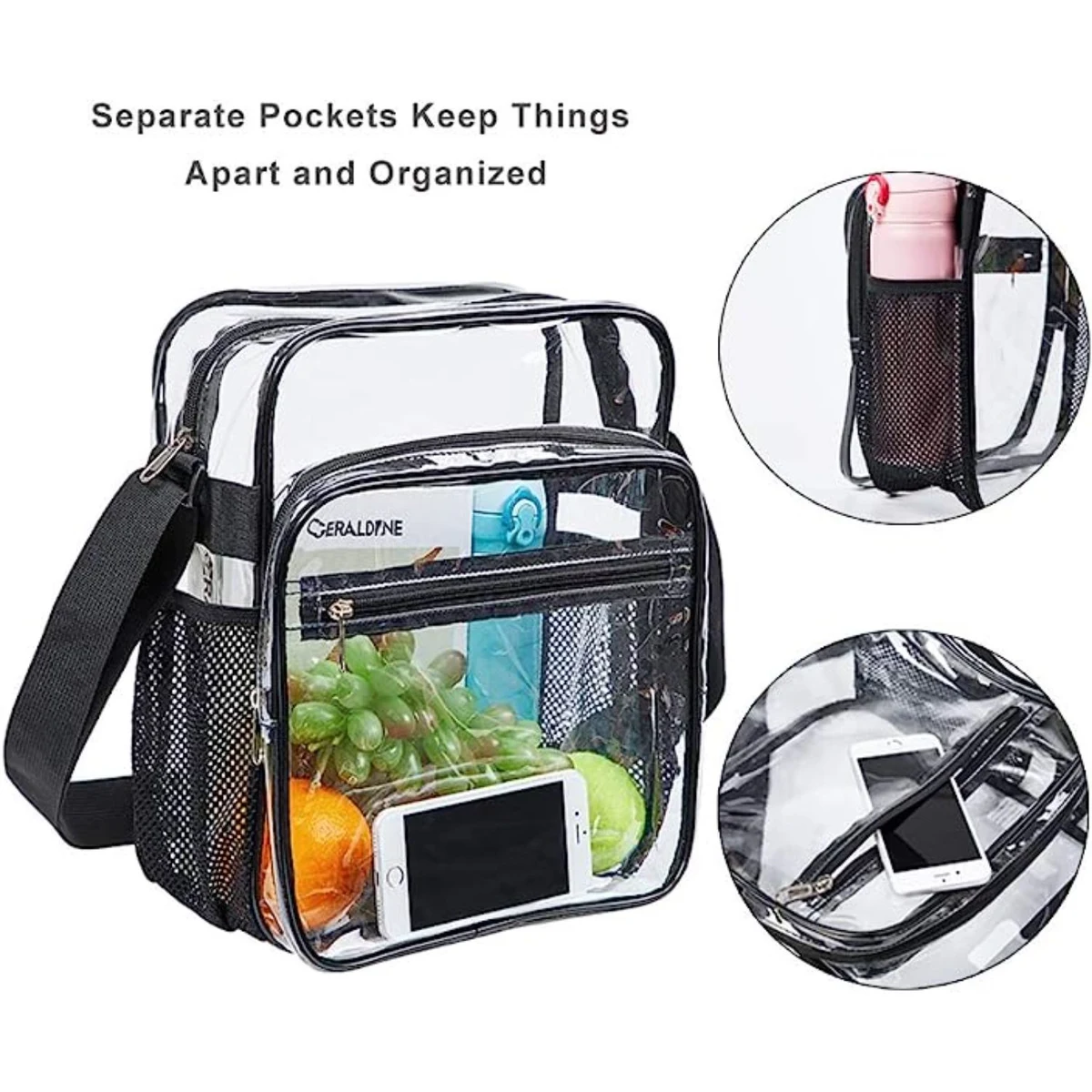 Clear PVC Stadium Approved Crossbody Messenger Shoulder Bag with Mesh Pockets 1