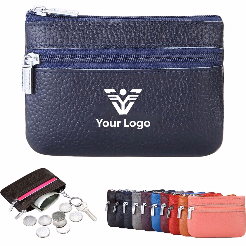 Dual Zipper Leather Coin Purse