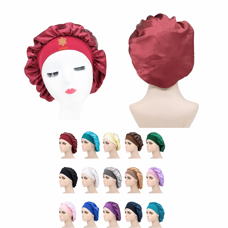 Satin Silk Bonnet Elastic Wide Band Sleeping Cap