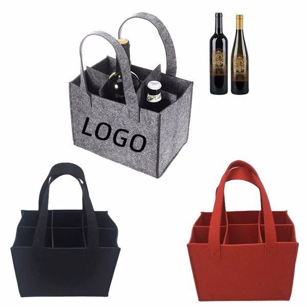 6-Bottle Packed Felt Wine Bottle Tote Bag