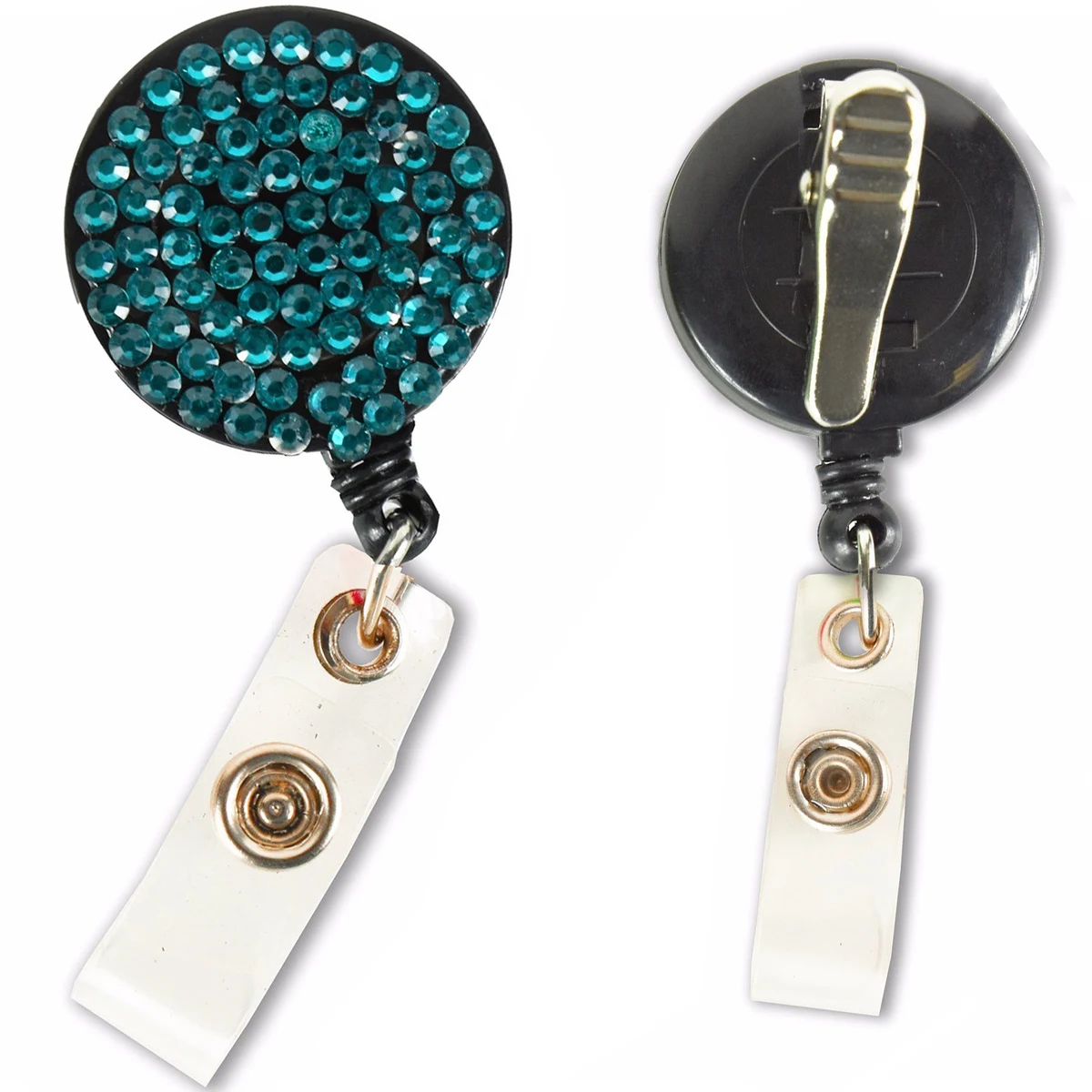 Bling Rhinestone Round Badge Reels w/ Bulldog Clip backing 1