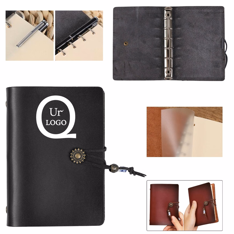 A7 Retro Leather Refillable Notebook W/ String Closure