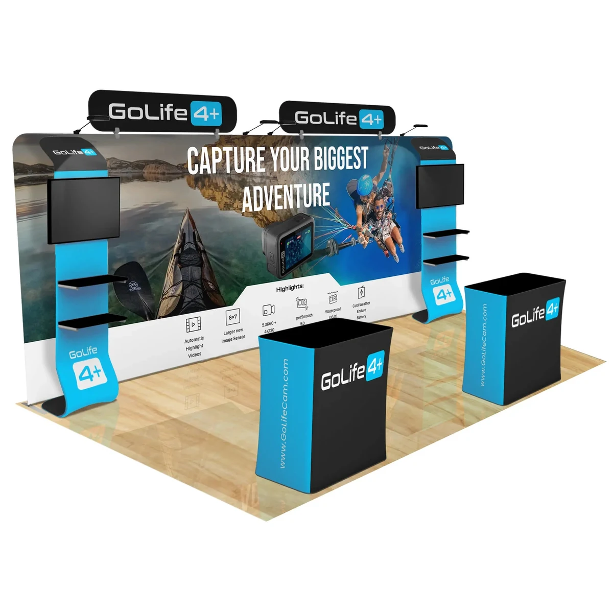 20ft Fastzip™ Waterfall Shelving Trade Show Booth Package 1