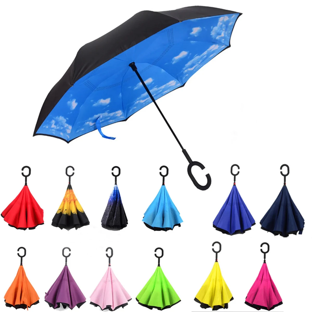48" Arc Double Layers Car Use Inverted Umbrella 1