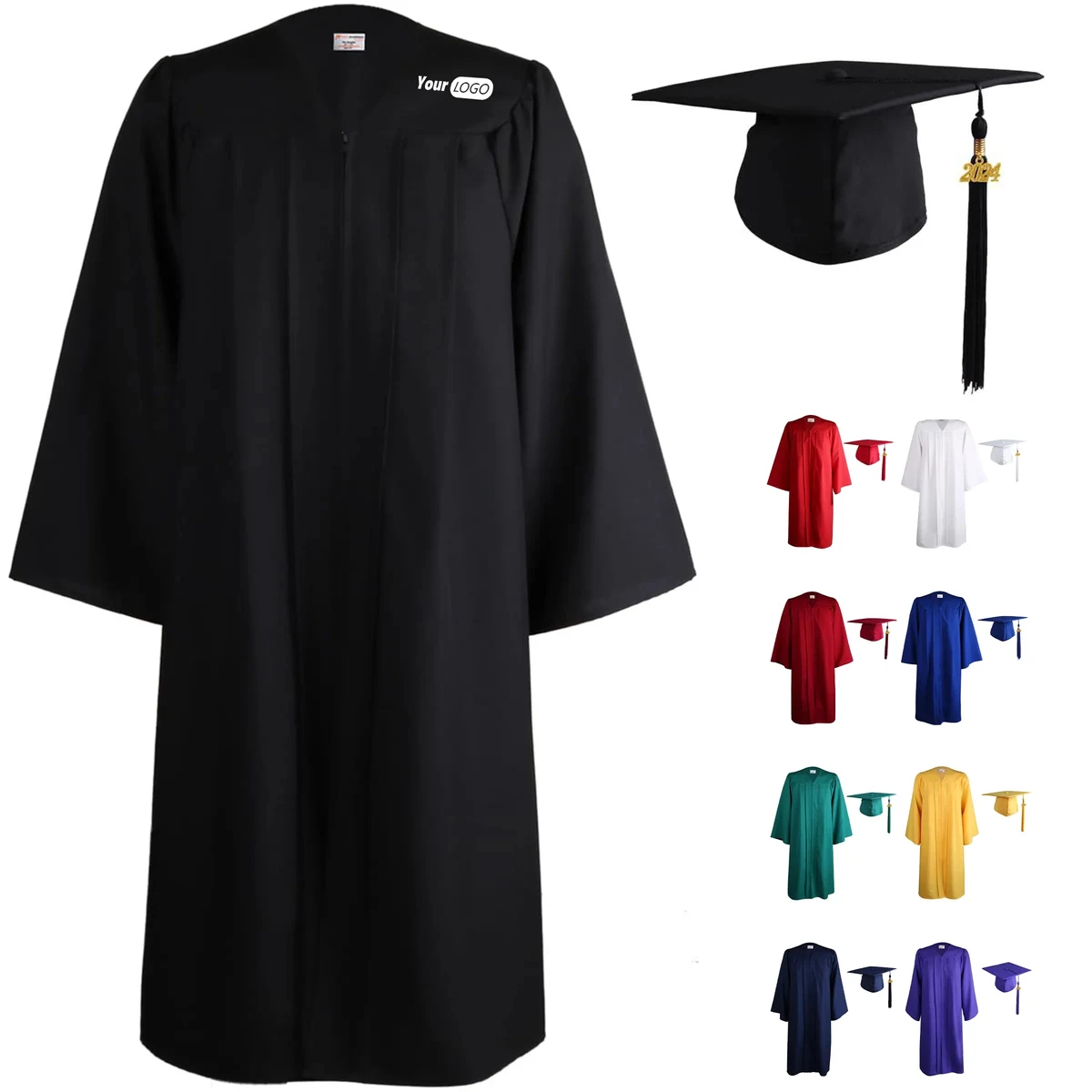 Polyester Matte Graduation Hat And Dress Paired With Tassels 1