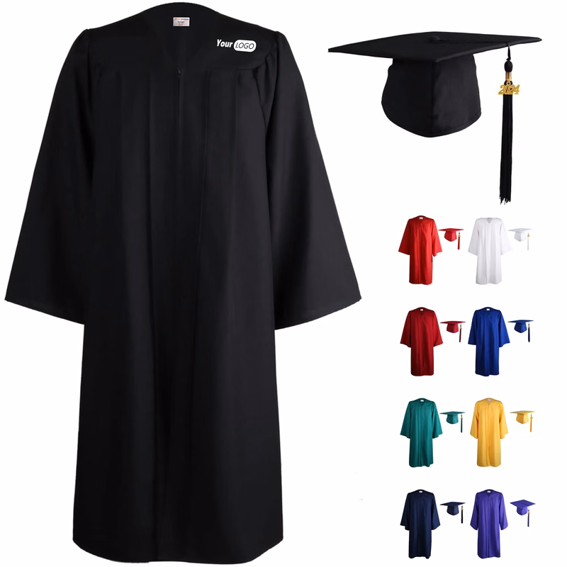Polyester Matte Graduation Hat And Dress Paired With Tassels