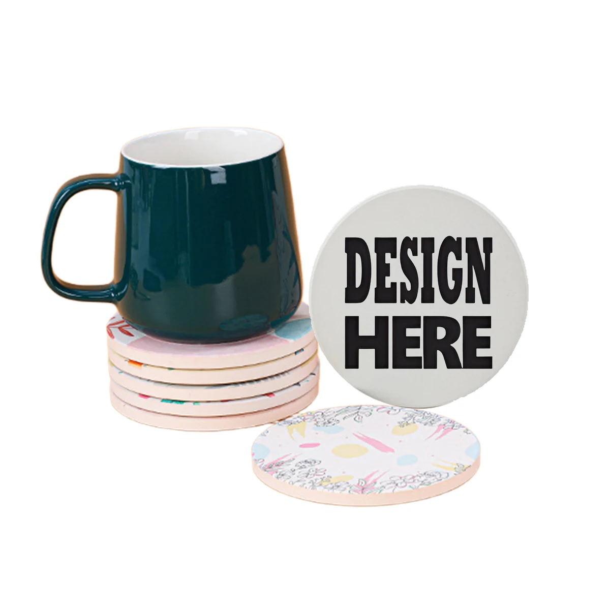 Slim Ceramic Drink Coaster Set With Cork Base 1