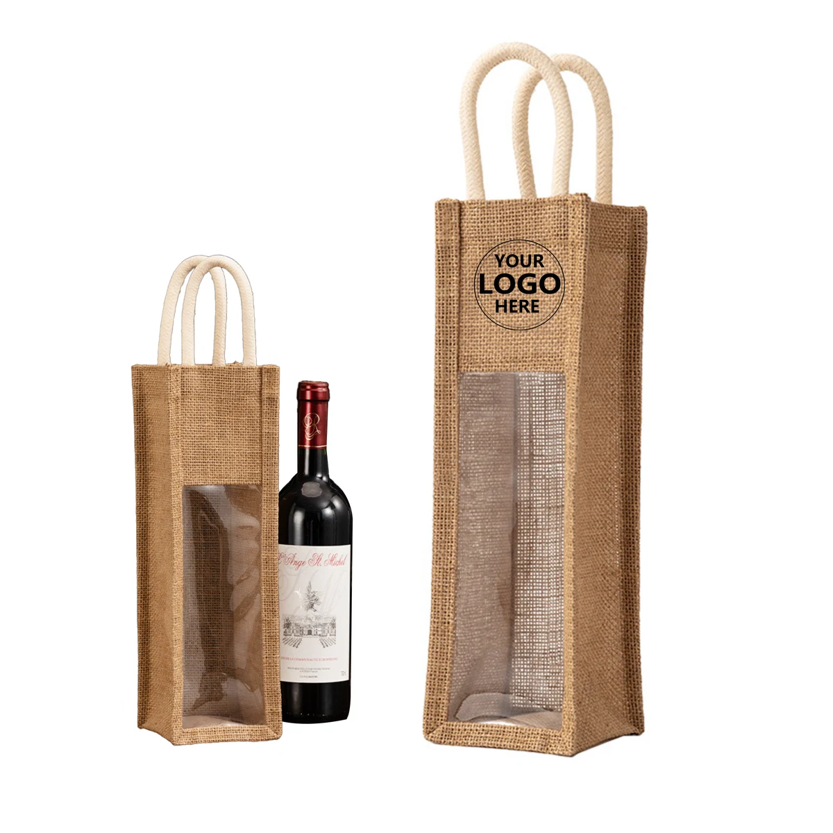 Jute Transparent Wine Tote Bag 1