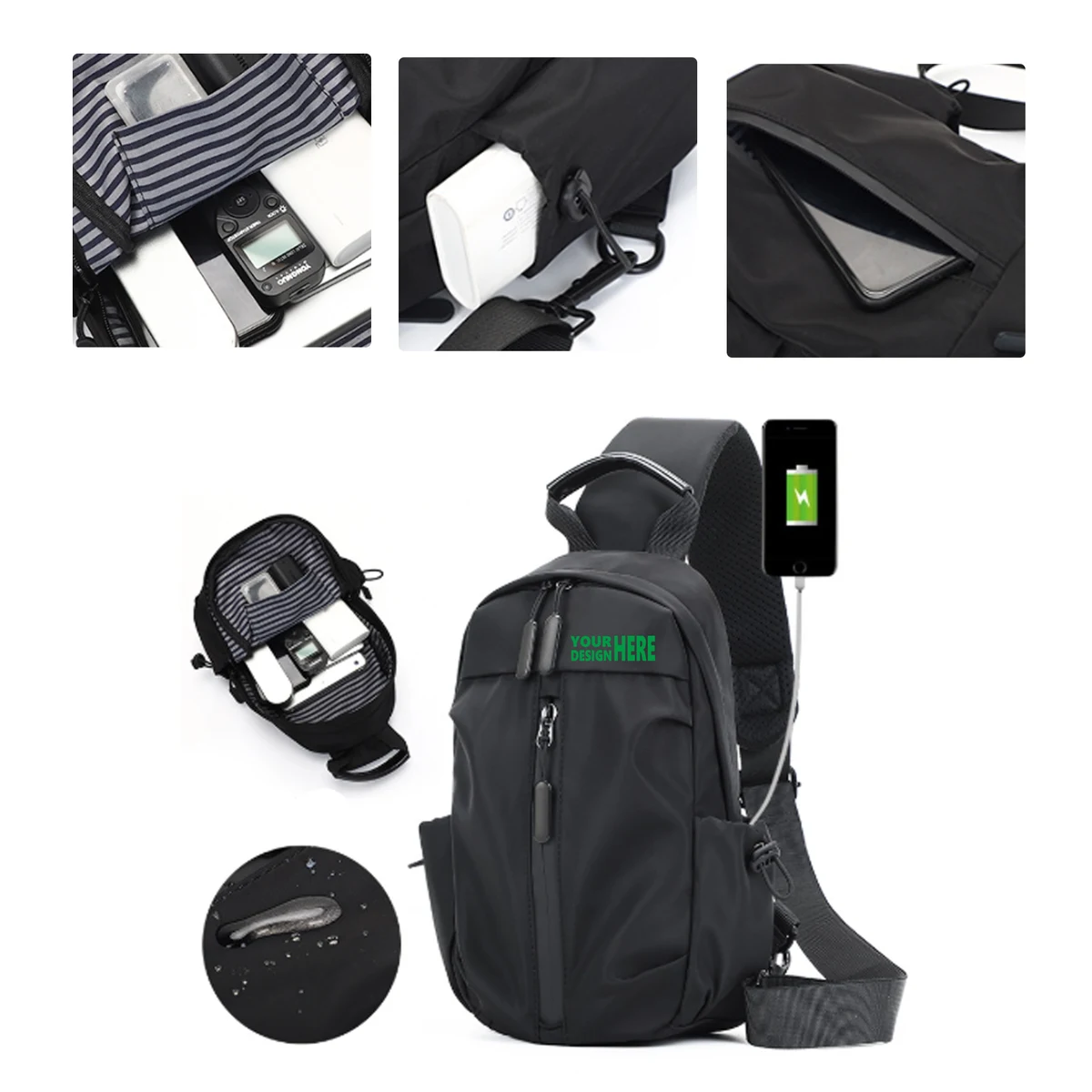MOQ 50 Waterproof Nylon USB Business Crossbody Bag Outdoor Shoulder Bag 1