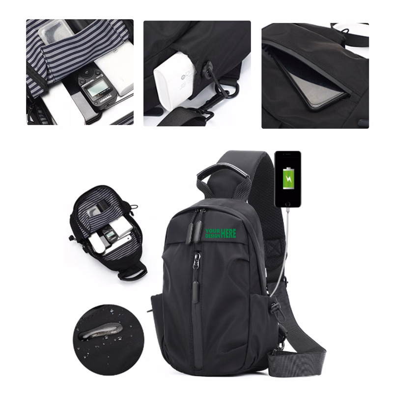 MOQ 50 Waterproof Nylon USB Business Crossbody Bag Outdoor Shoulder Bag