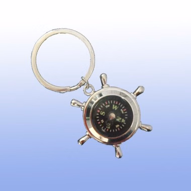 Nickel Plated Ship Wheel Compass Keyring