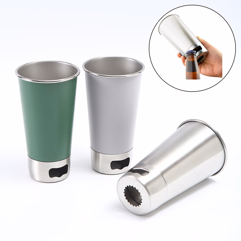 Stainless Steel Beer Mug with Beer Opener
