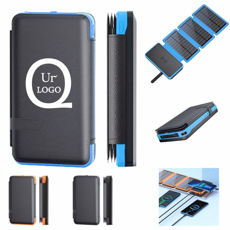 Wireless Charging Three Solar Panels Power Bank Flashlight