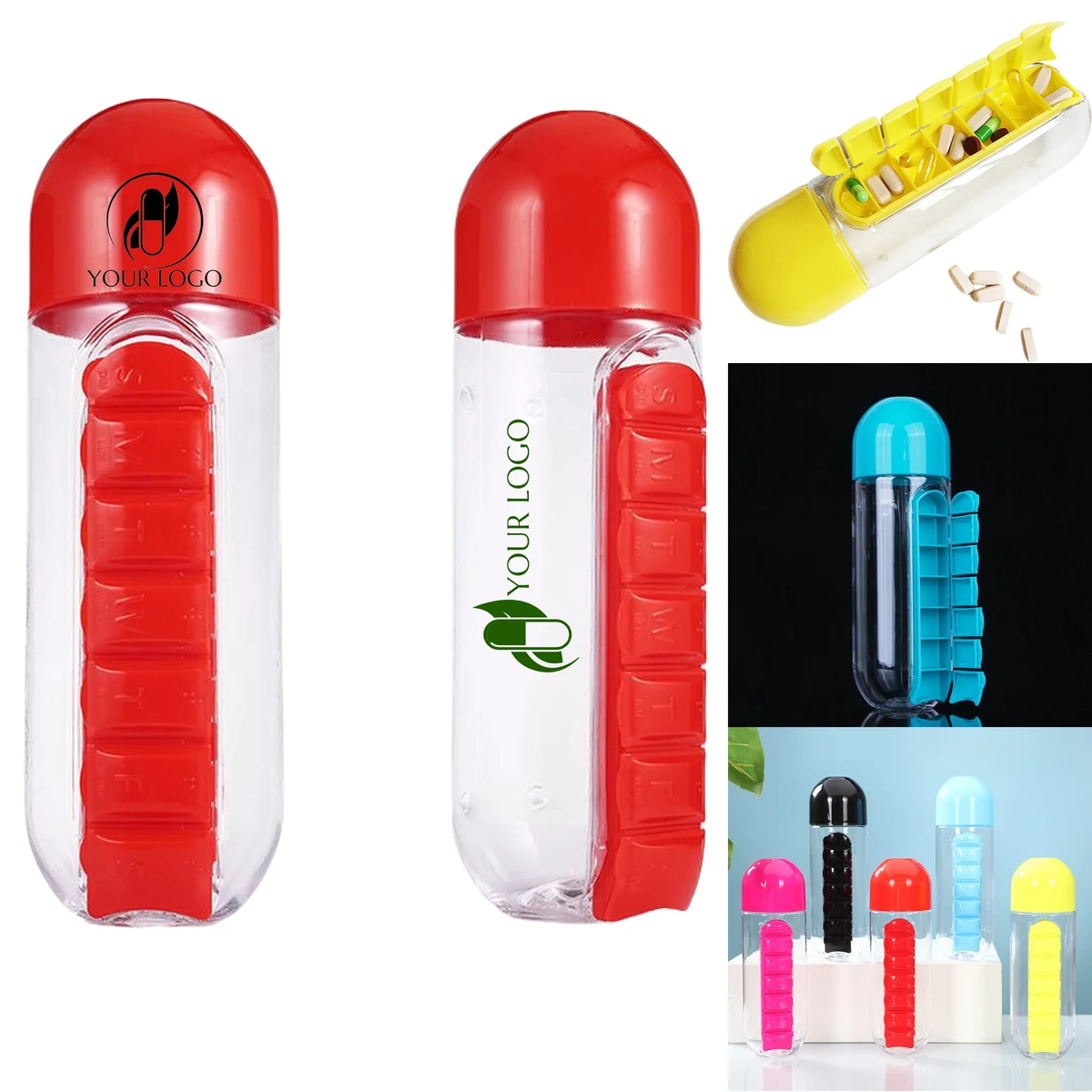 20oz Portable Plastic Water Bottle with Pill Box 1