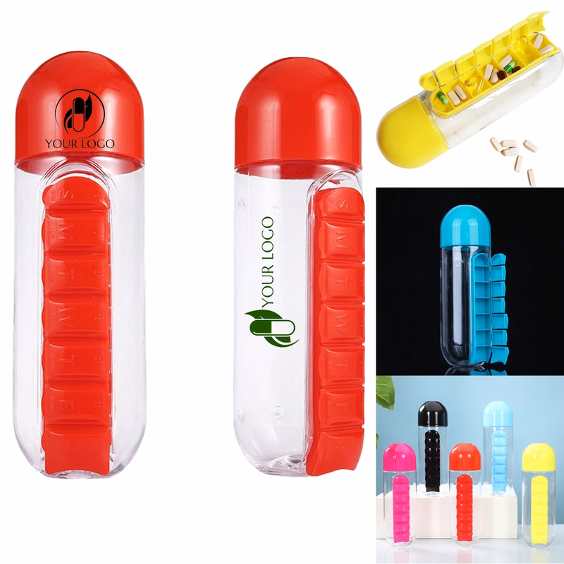 20oz Portable Plastic Water Bottle with Pill Box