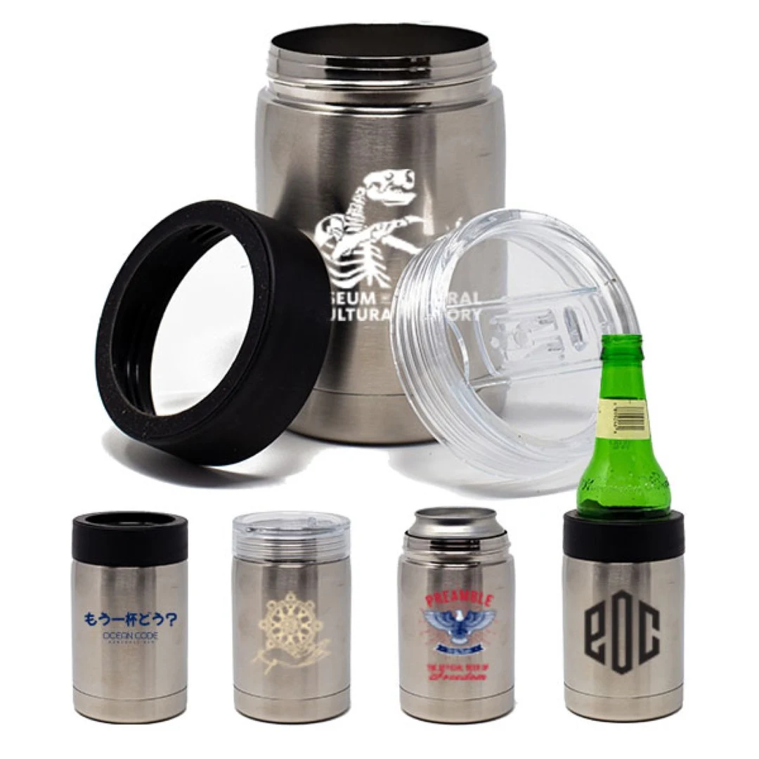10 oz Pro10 THREE-IN-ONE Brushed Stainless Steel Vacuum Insulated Can Cooler-Bottle Cooler-Travel Co 1