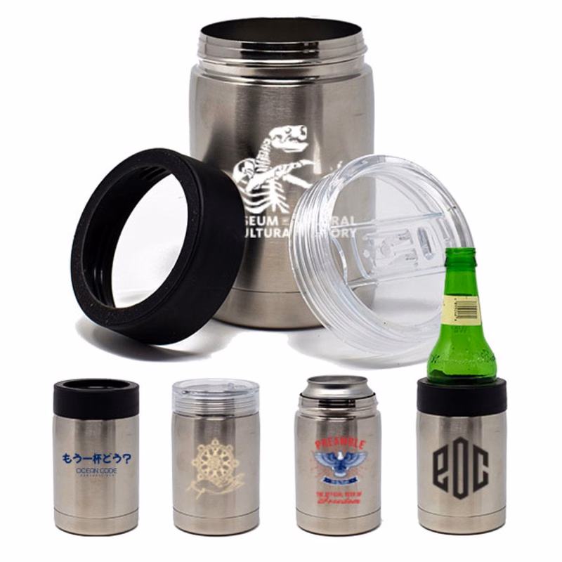 10 oz Pro10 THREE-IN-ONE Brushed Stainless Steel Vacuum Insulated Can Cooler-Bottle Cooler-Travel Co