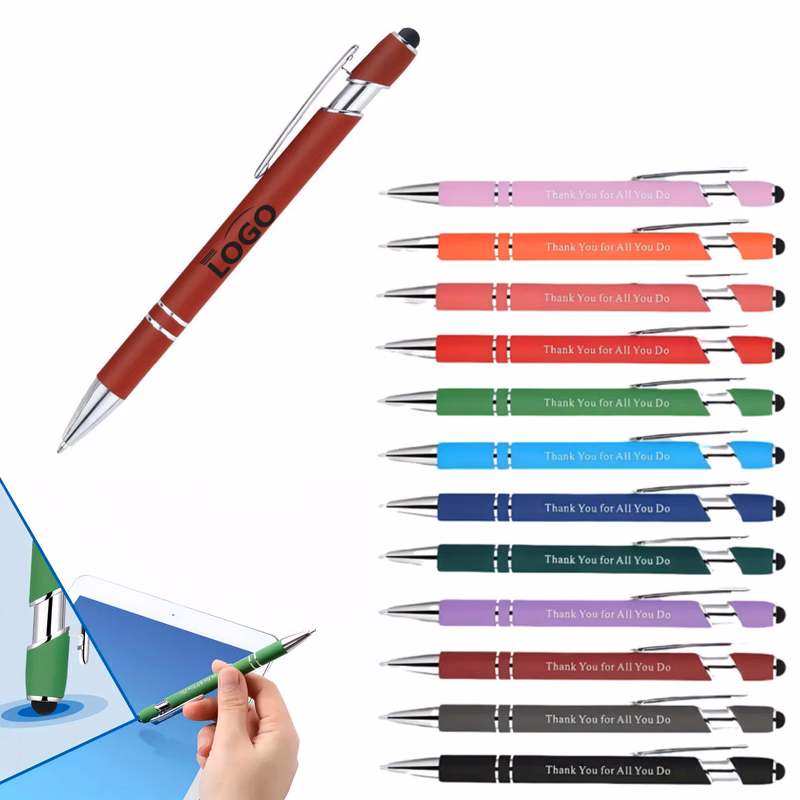 Retractable Rubberized Aluminum Stylus Ballpoint Pen