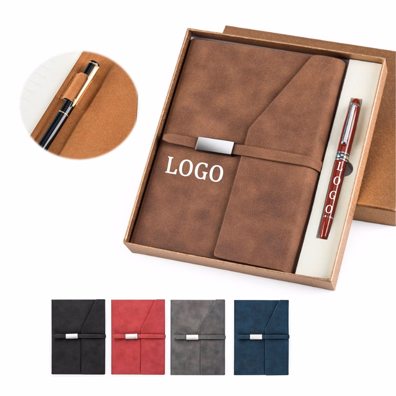 Tri-Fold Leather Journal And Pen Set Gift Box