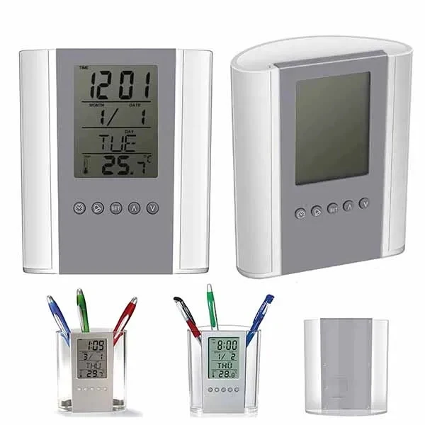 Clock Digital Alarm Temperature Display Pen Holder 1