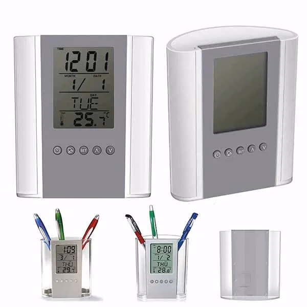 Clock Digital Alarm Temperature Display Pen Holder