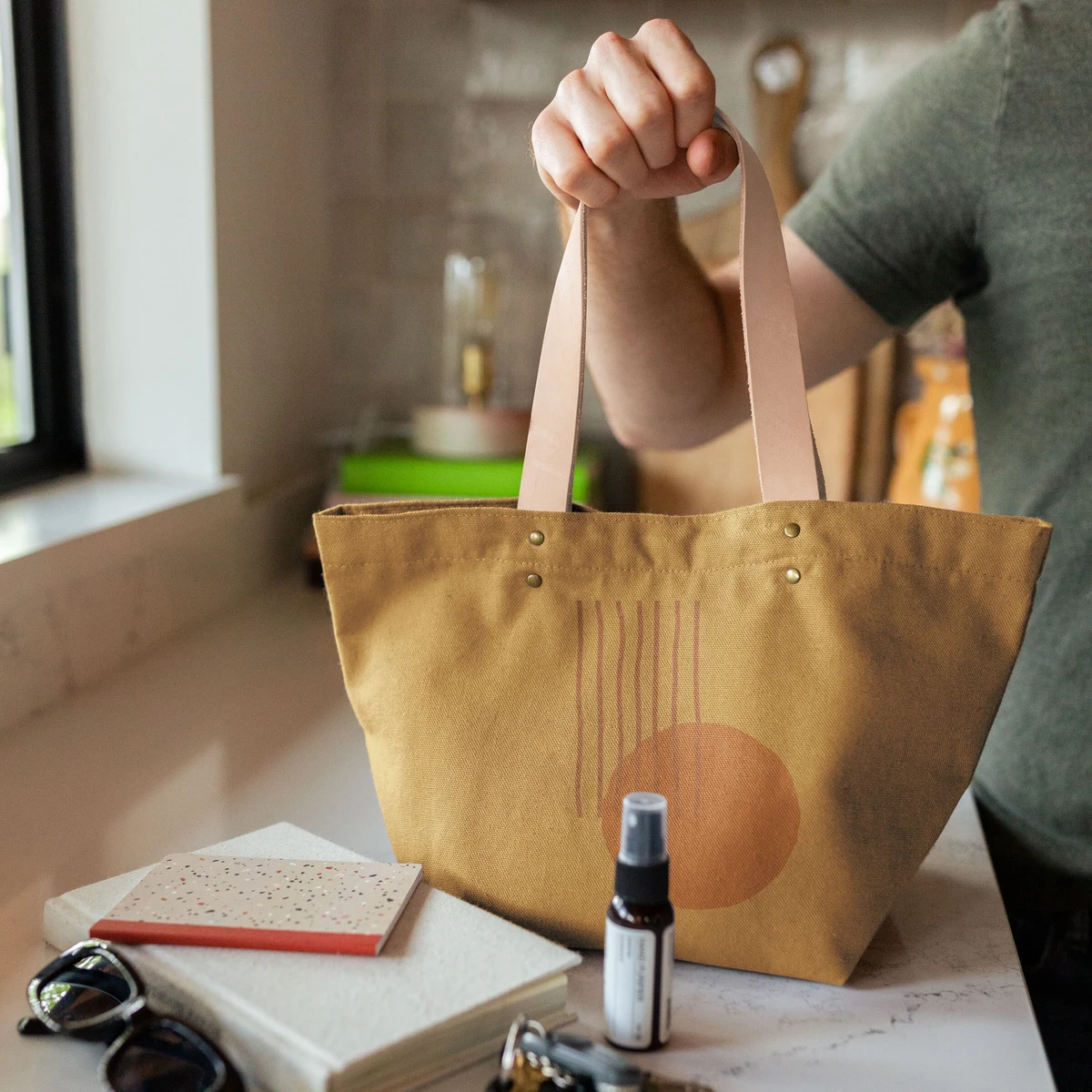 Dumpling - Colored Canvas with Leather Handles, custom tote bag with logo imprint 1