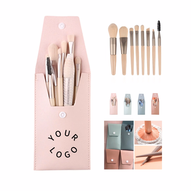 Eight Piece Makeup Brush Set With Zipper Cosmetic Bag 5.12" x 3.15"