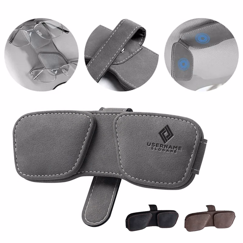 PU Leather Slim Dual Clip Magnetic Car Visor Glasses Holder