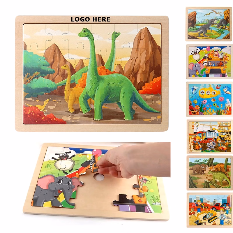 Preschool Jigsaw Puzzles W/ Wooden Storage Tray For Kids