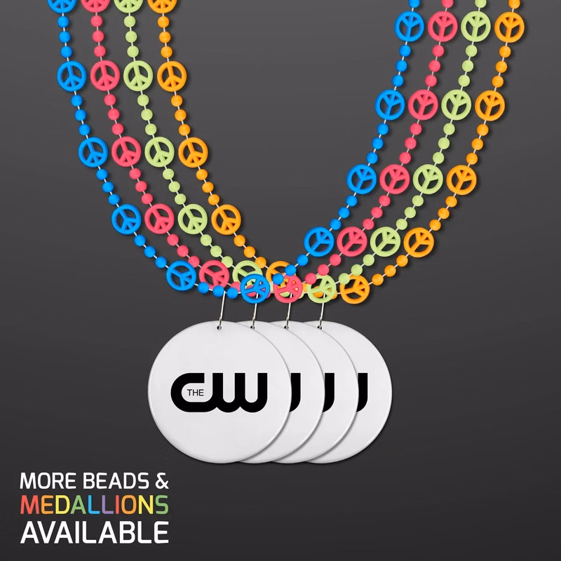 Peace Sign Bead Necklaces with White Medallion