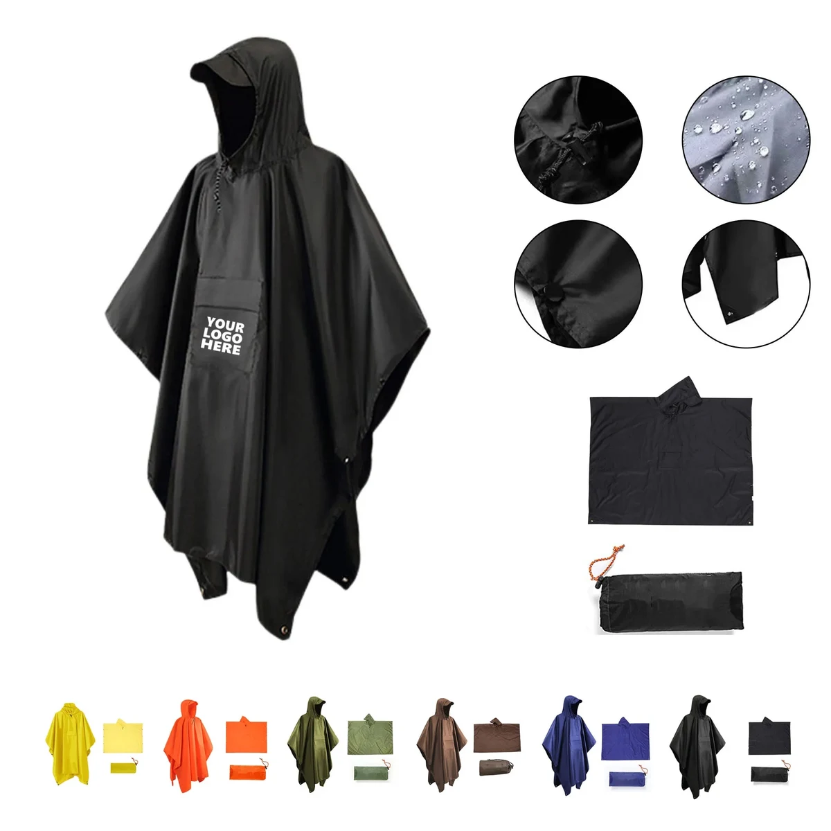 Hooded Rain Poncho With Pocket 1