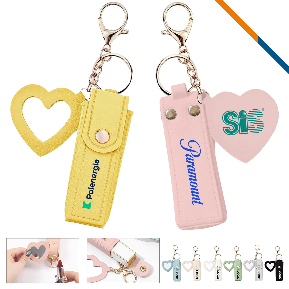 Zipin Mini PU Leather Mirror Lipstick Keychain Pouch 1
