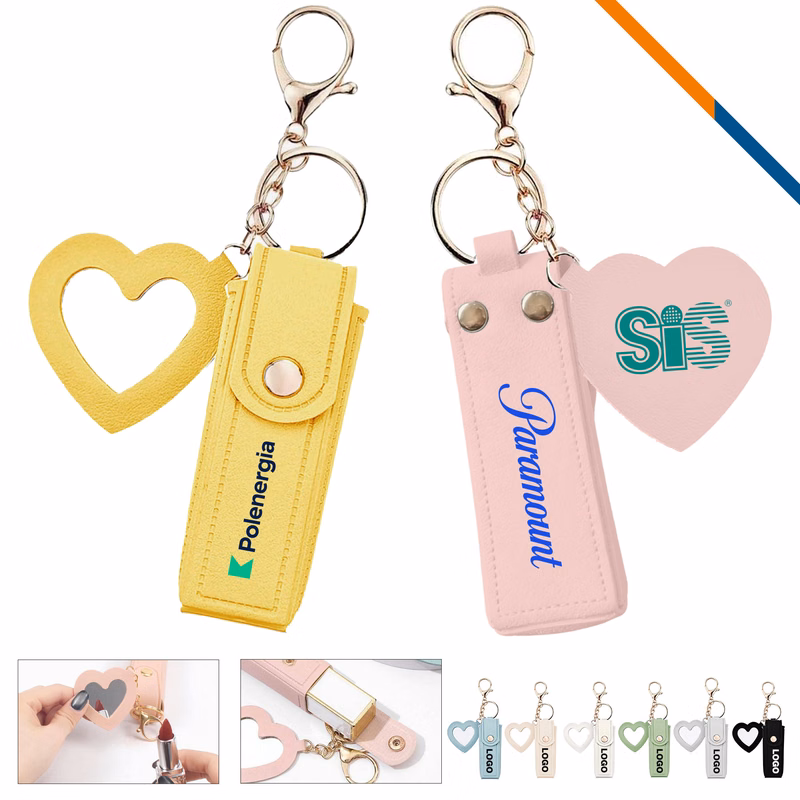 Zipin Mini PU Leather Mirror Lipstick Keychain Pouch