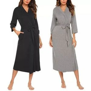 V-Neck Lightweight With Belt Long Bathrobe Sleepwear 1