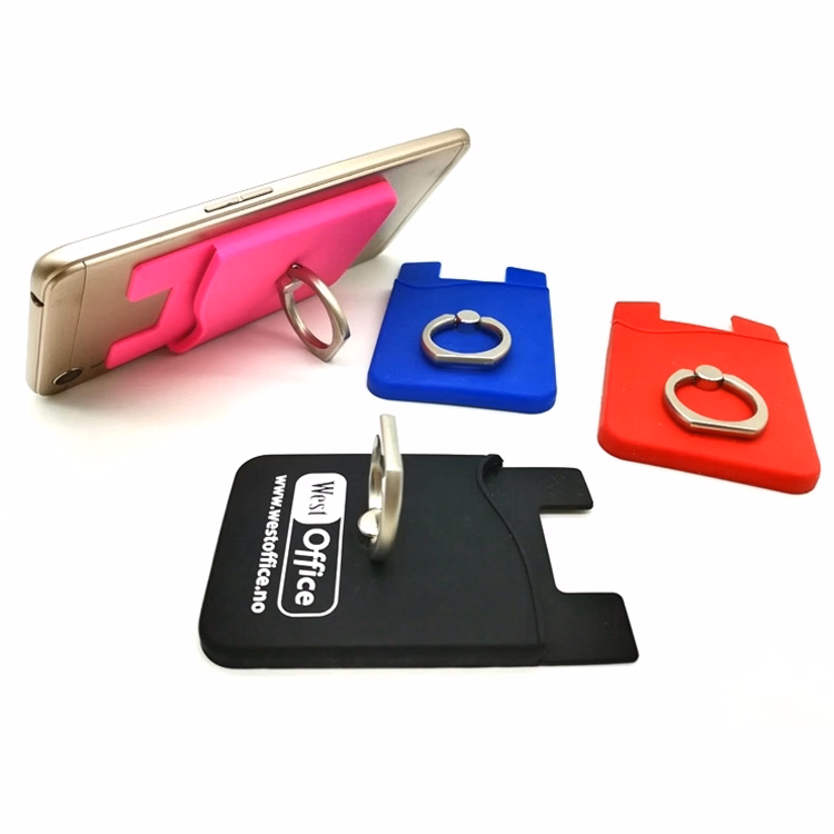 Cell Phone Silicone Wallet with Metal Ring Stand