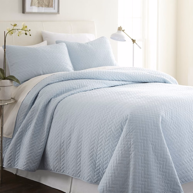 Premium Quilted Coverlet Sets - Pale Blue King 3 Piece