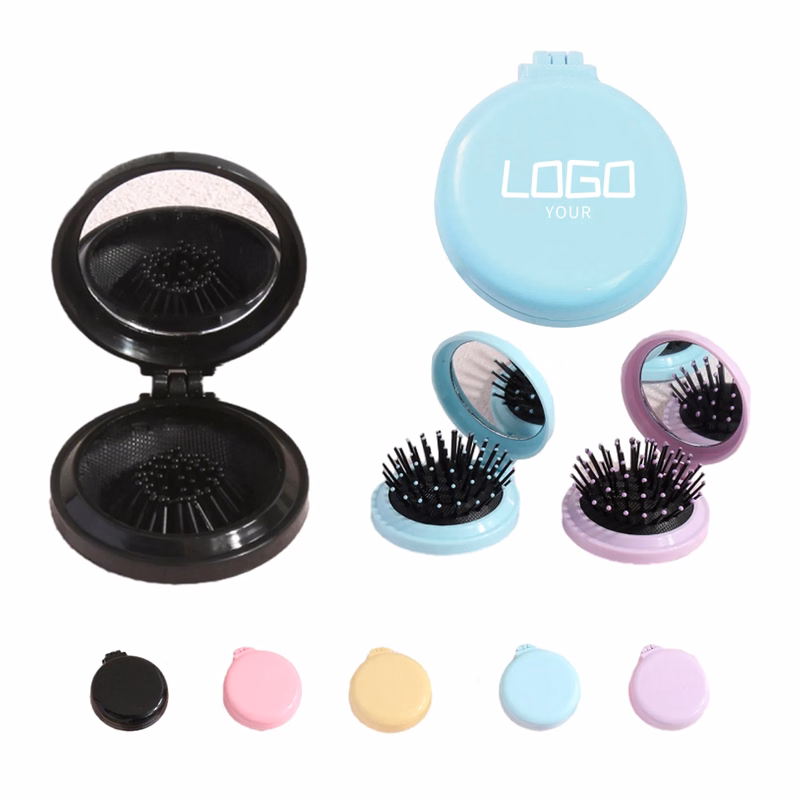Folding Travel Round Mirror Hair Comb