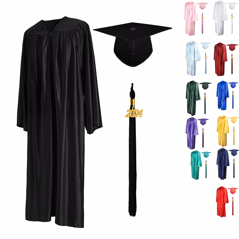 Shiny Graduation Gown Cap Tassel Set 2024