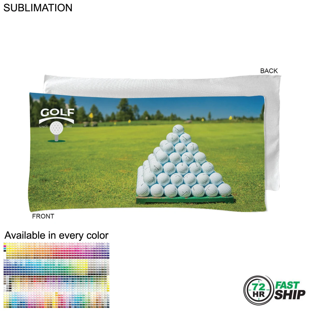72 Hr Fast Ship - Golf Caddie Towel, Extra Large, in Microfiber Dri-Lite Terry, 22"x44", Sublimated 1