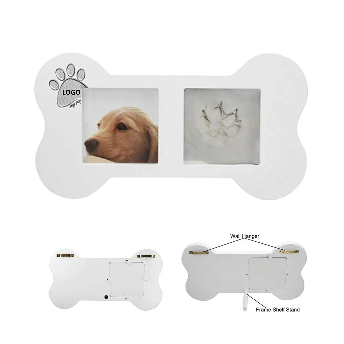 Bone Shape Memorial dog Picture Frame with Paw Print Kit 1