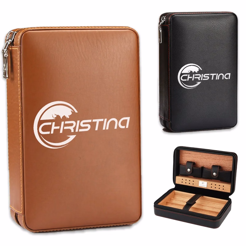 Portable Cigar Box Humidor Travel Leather Case Set