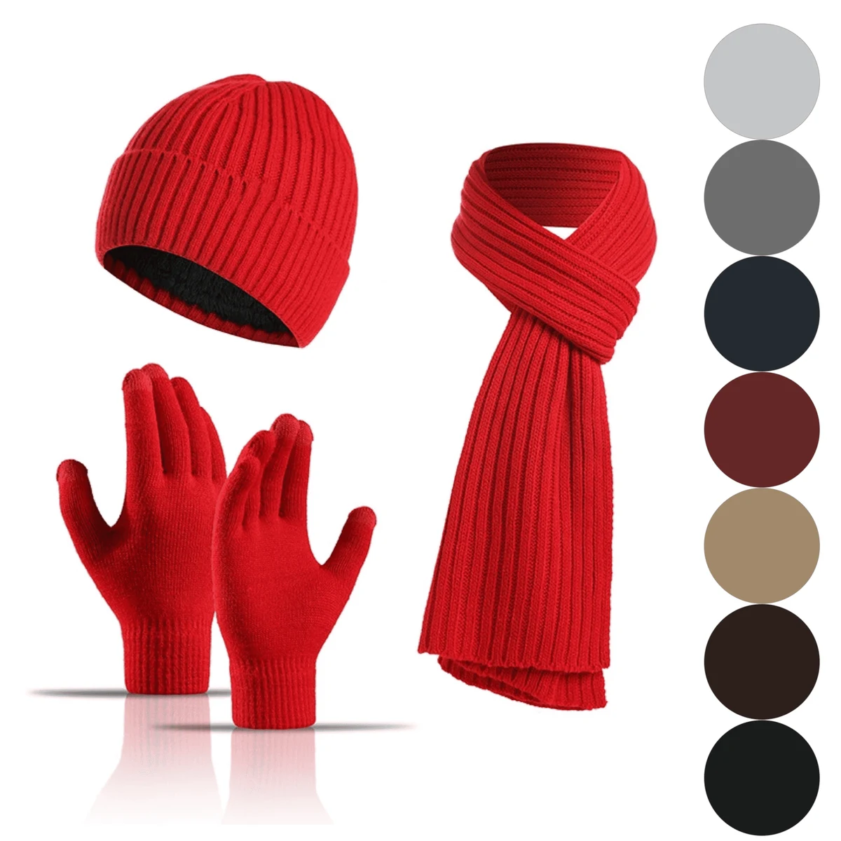 Winter Knitted Acrylic Hat Scarf Glove Set 1