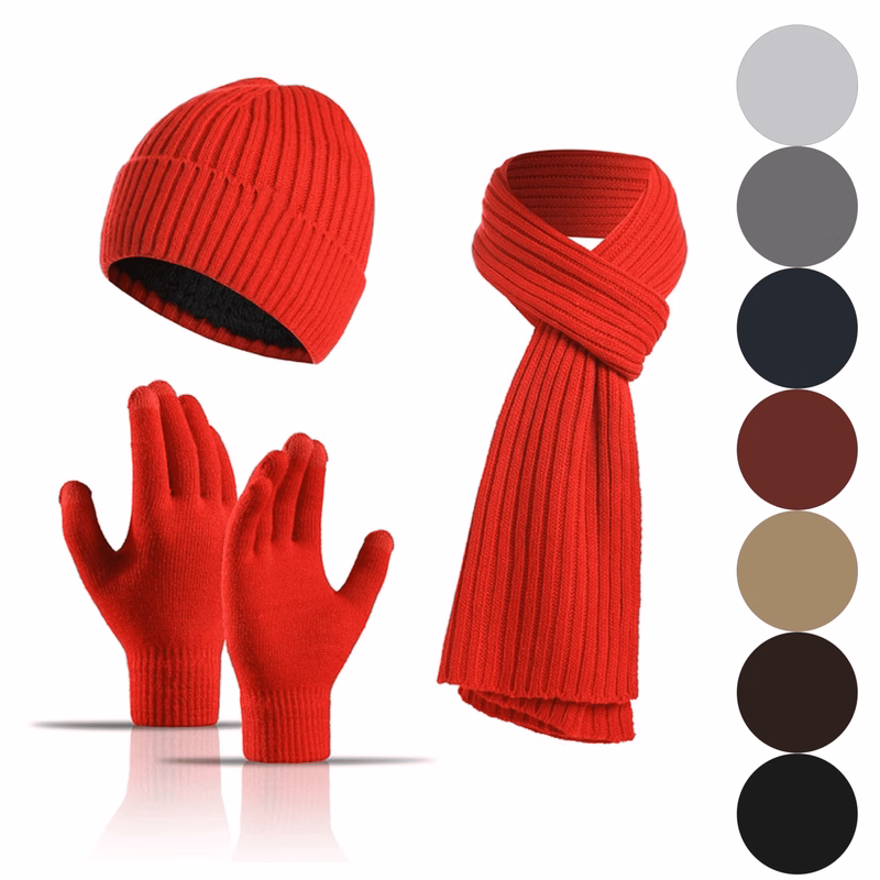 Winter Knitted Acrylic Hat Scarf Glove Set