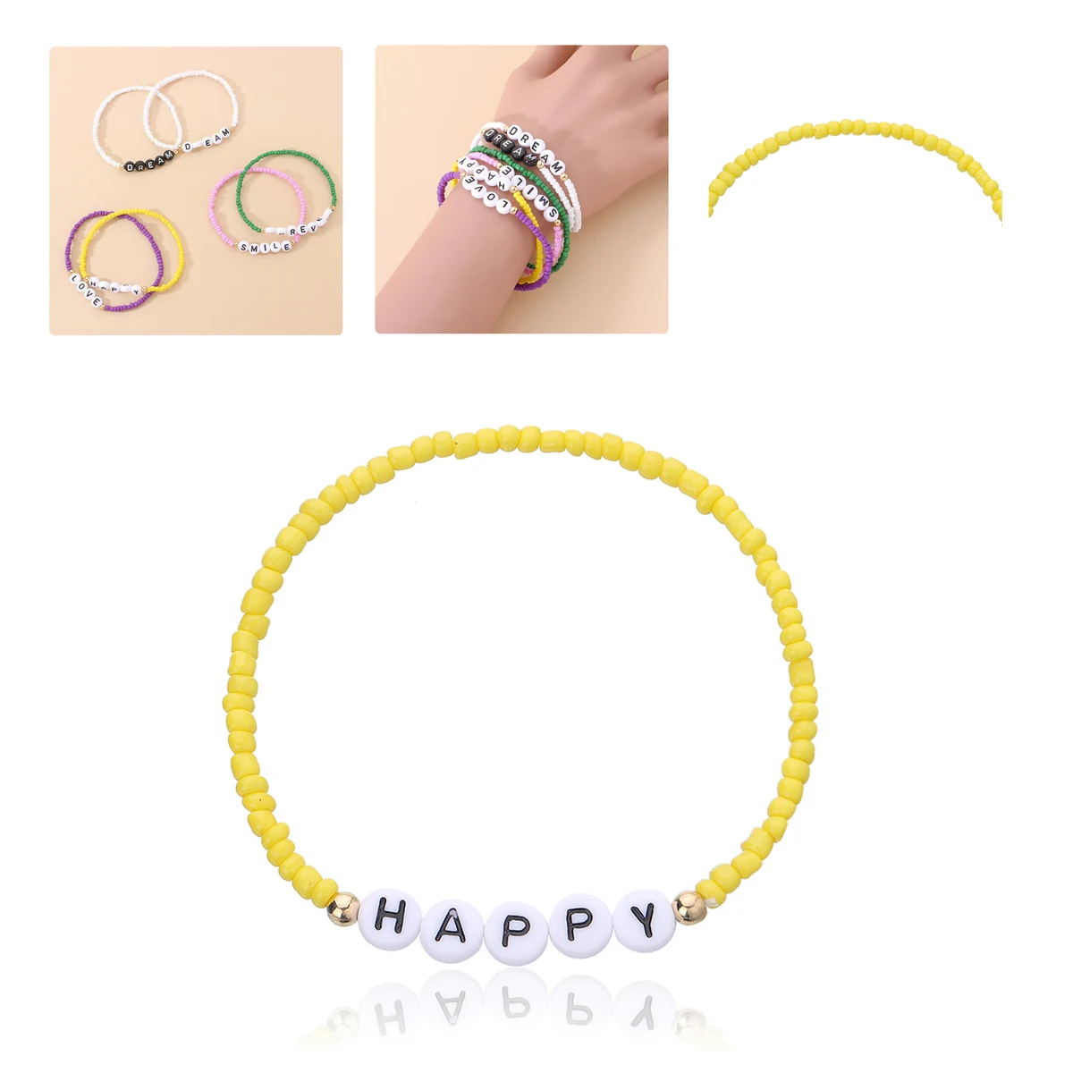 MOQ50 Custom Letter Bead Colorful Beaded Bracelet Wristband 1