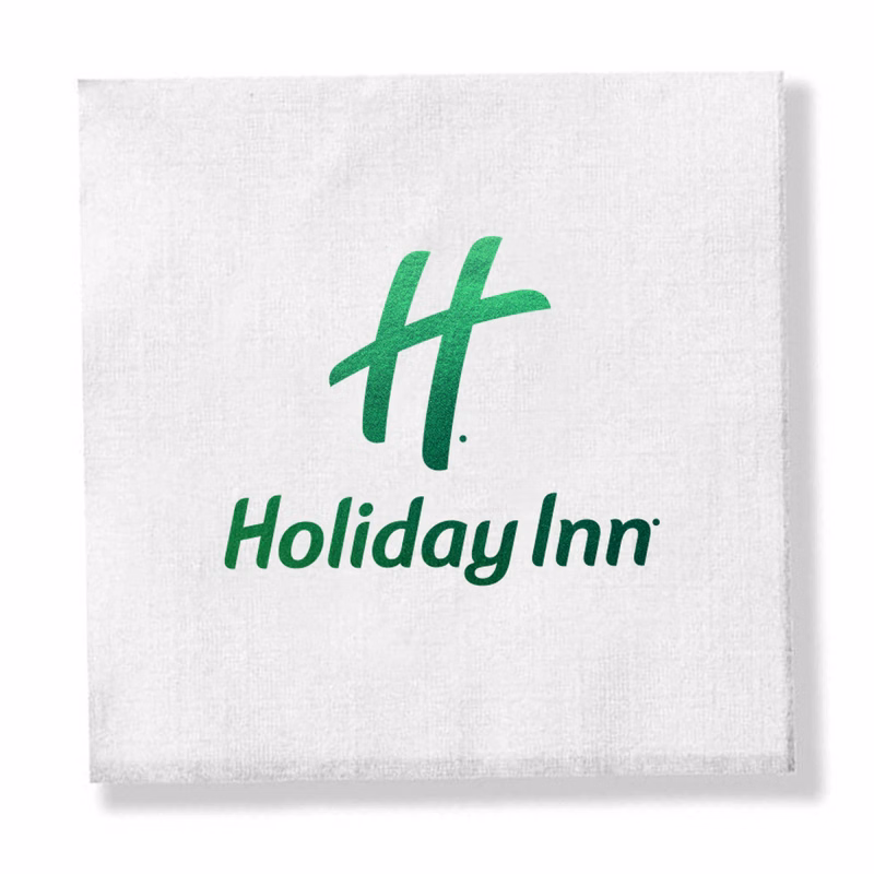 Foil Stamped 1-Ply White Beverage Napkin, Linen Embossed