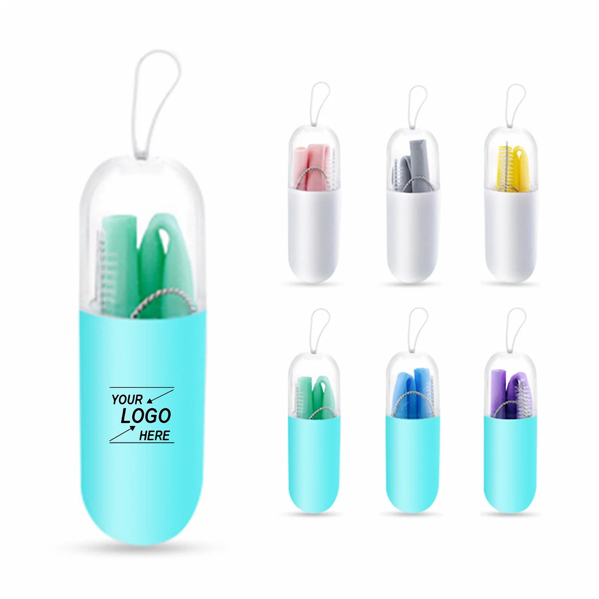 Reusable Collapsible Silicone Straw Set with Cleaning Brush and Travel Cap 1