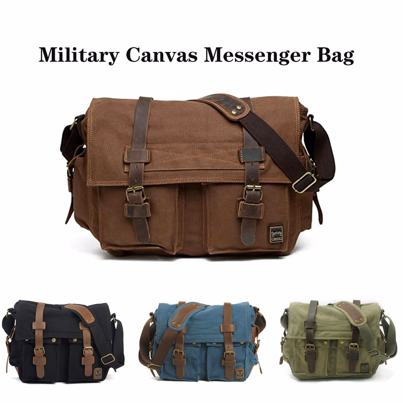 Vintage Military Men Canvas Messenger Bag