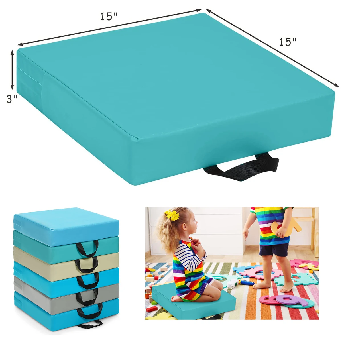 Square Kitds 3" Thick Waterproof Foam Cushion with Handle 1