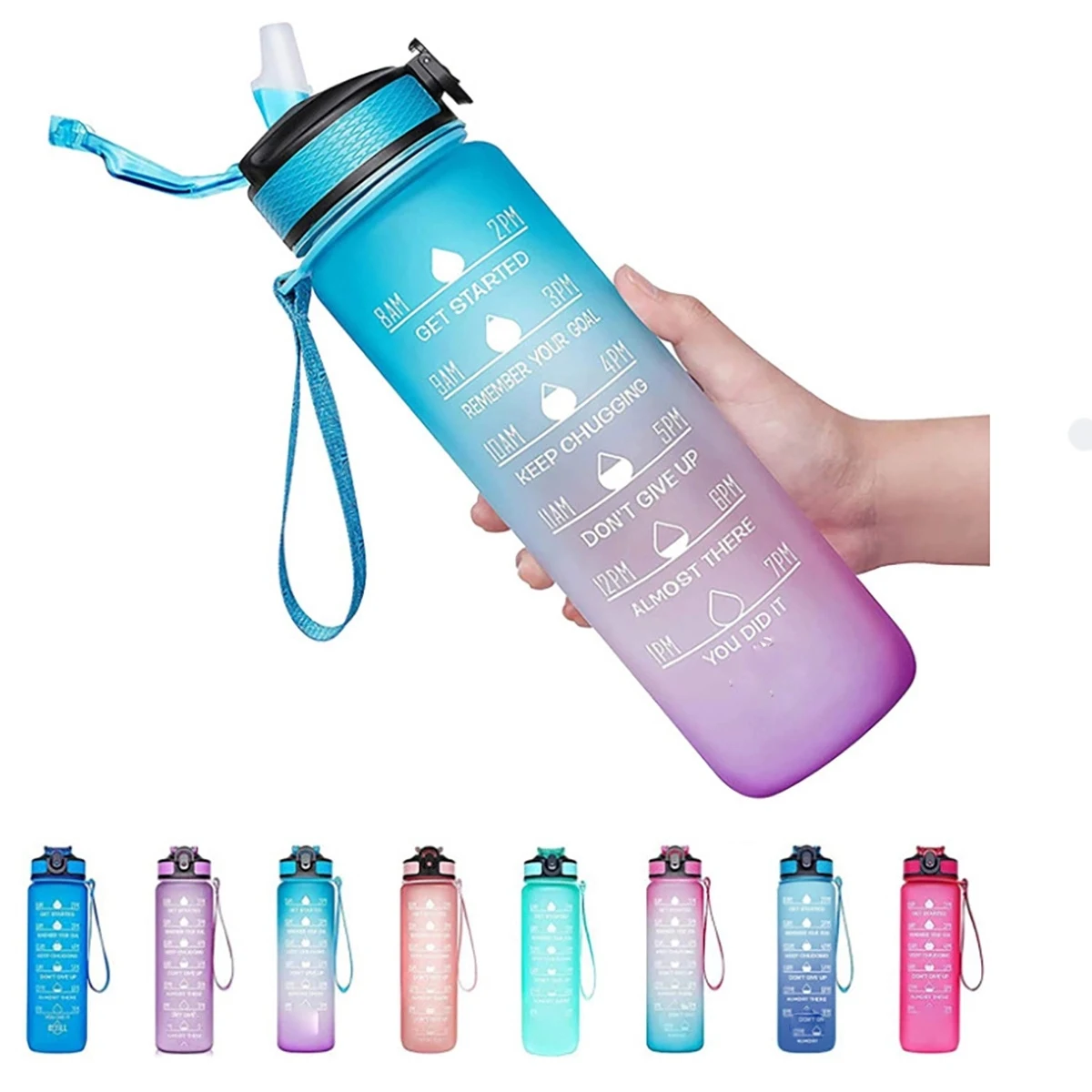 32Oz Water Bottle With Time Marker & Straw 1